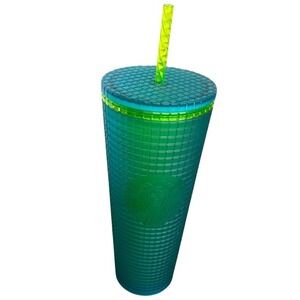 Starbucks 24 oz Grid Cold Cup Tumbler‎ with Straw Teal Green